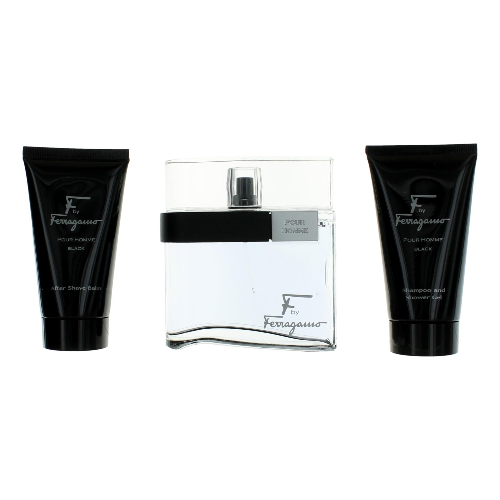 F Black by Salvatore Ferragamo 3pcs Gift Set EDT 3.4 oz + Shampoo