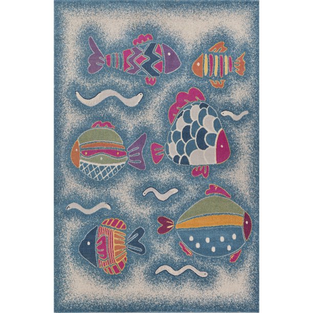 Lr Home 5' x 7' Multicolor Tropical Fish Outdoor Rug