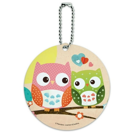 Owl BFFs Best Friends Couple Love Round Luggage ID Tag Card Suitcase
