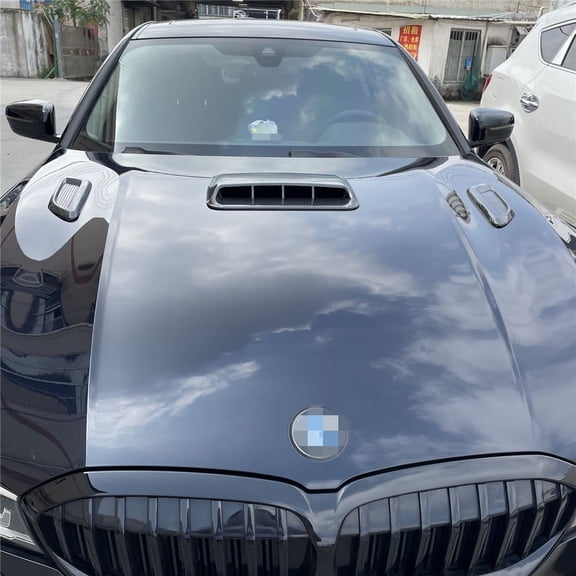 Fuluru 3Pcs Universal Car Hood Scoop Air Vent Bonnet Side Cover Trim Carbon Fiber Look