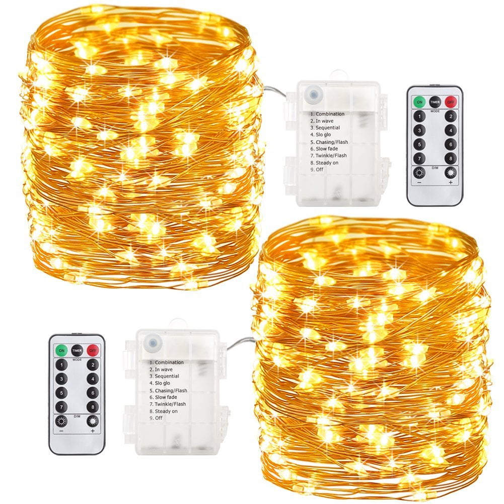 HotVinds 2 Pack 33ft 100 LED Copper Wire Battery Powered Starry String Fairy Lights for Wedding Centerpiece Party Table Decorations Warm White
