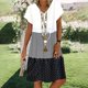 thumbnail image 1 of Qucoqpe - Vestido corto informal de talla grande para mujer, de verano, holgado, a la moda, con cuello en V, rayas, lunares, manga corta, volantes, dobladillo escalonado, de lino, para playa y sol,, 1 of 5