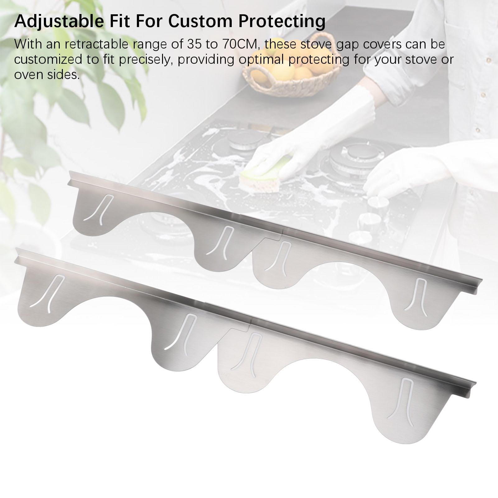 BIMZUC 2‑Pack Stainless Steel Retractable Stove Gap Covers, 35‑70 cm Adjustable, Silver, Kitchen Counter Guard