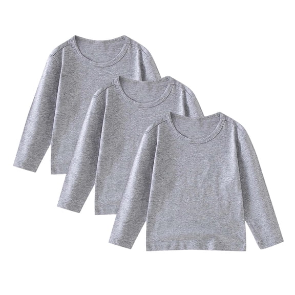 IFNWSV 3 Pack Girls T Shirts Long Sleeve Crewneck Solid Pullover Top Everyday Basic Tee for School Wear Gray 6 Years