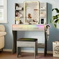 thumbnail image 7 of Fanral Makeup Vanity Desk With Mirror And Lights,Glass Top Bedroom Vanity With Jewelry Organizer Cabinet & Charging Station & Hidden Compartment,Walnut Vanity, 7 of 7