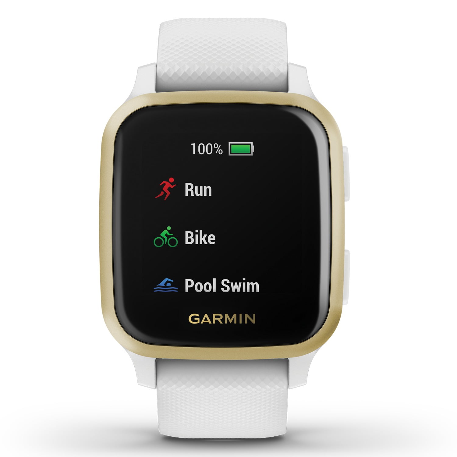 Garmin Venu Sq GPS Smartwatch (Light Gold Aluminum Bezel with White Case  and Silicone Band)
