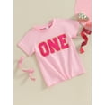 thumbnail image 4 of Girls Summer Casual T-shirt Pink Short Sleeve Round Neck Letter Embroidery Tops, 4 of 10
