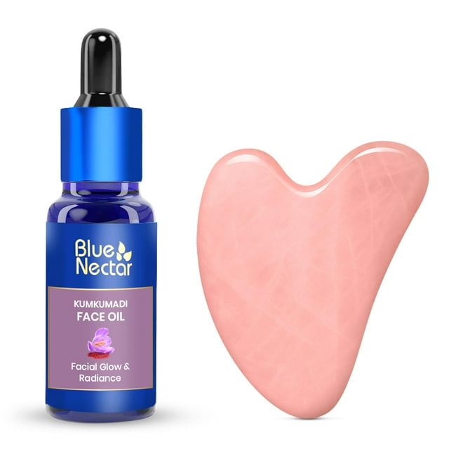 Aceite facial Blue Nectar Kumkumadi con Gua Sha 30 ml para mujeres y hombres