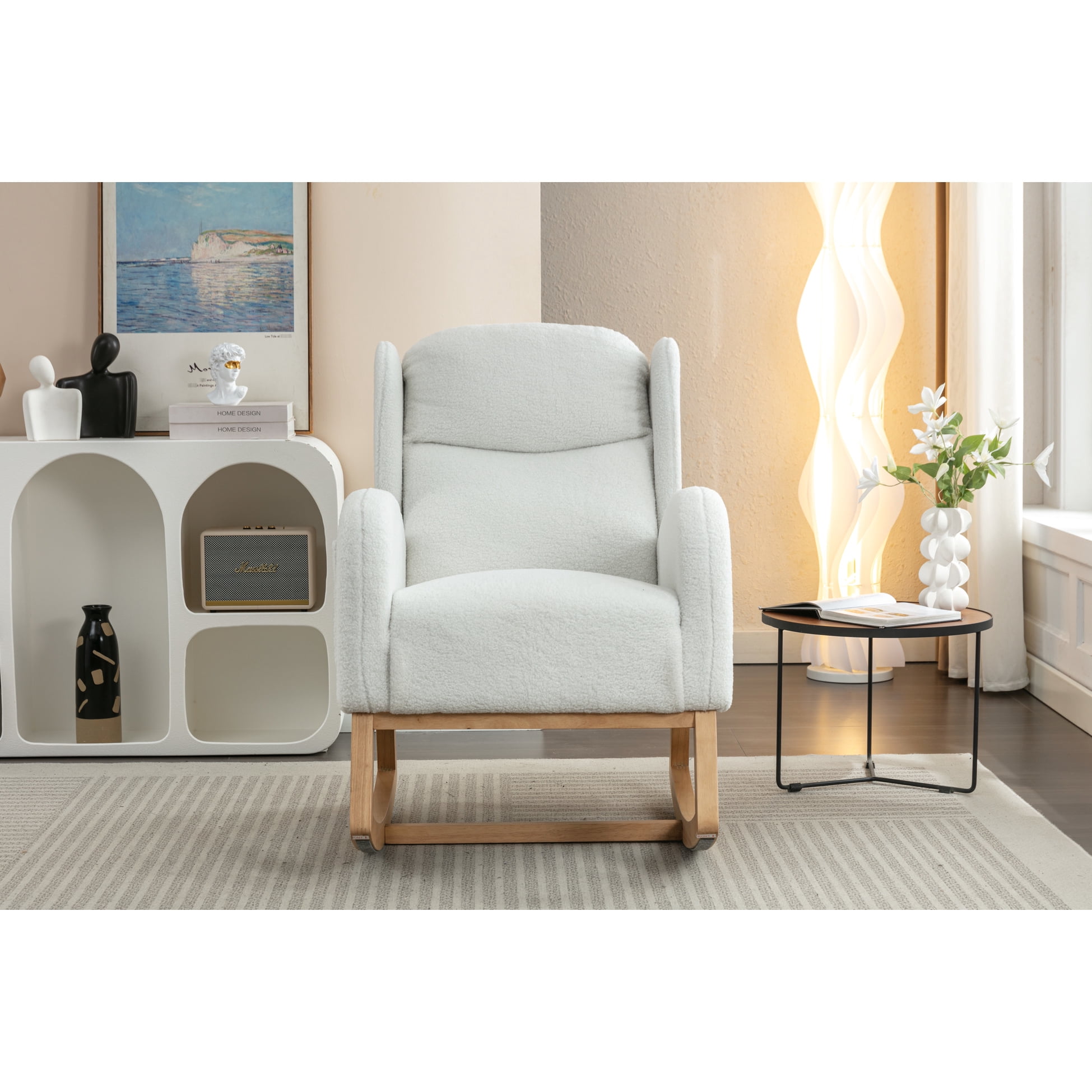 Rocking Chair With Luxury Fabric And Hardwood Frame Foam Filled Solid Pattern