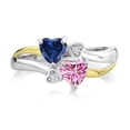 thumbnail image 2 of Gem Stone King 925 Silver and 10K Yellow Gold Blue Created Sapphire and Pink Moissanite and White Lab Grown Diamond Ring for Women (1.02 Cttw, September Birthstone, Heart Shape 5MM, Size 8), 2 of 5