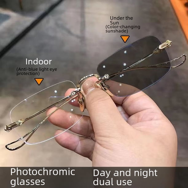 Gafas de lectura que cambian de color, sin marco, cuadradas, de color verde oscuro, antiazules, para hombres y mujeres, gafas de negocios de alta gama