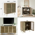 thumbnail image 6 of Sideboard Buffet Cabinet with Metal Grid Decorated, Wood Accent Storage Credenza Cabinet for Living Room, Hallway, Dining Room, Kitchen, Rustic Oak, 6 of 7