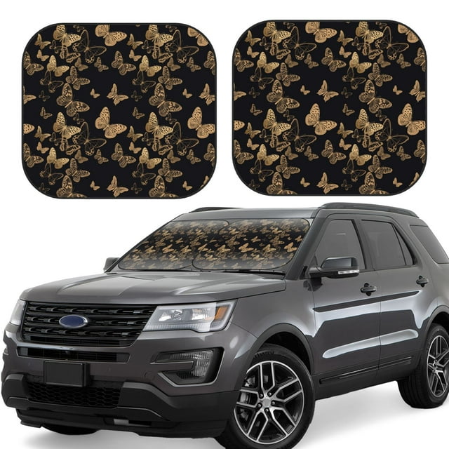 Vsdgher Modern Golden Butterfly Print Car Windshield Sun Shade, Reflective Sunshade Window Sunshade Sun Visor Protector Fit for Cars,Trucks,SUVs-Large