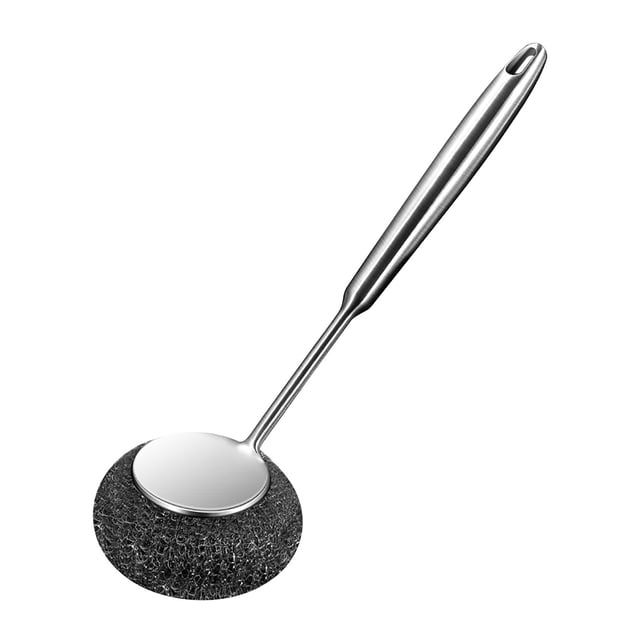 Stainless Steel Pot Scrubber 304 Steel Long Handle Brush for Stove Cleaning Non-Scratch Efficient Kitchen Cleaning Tool for Pots Pans Cookware Hzhnb | Stainless Steel, A