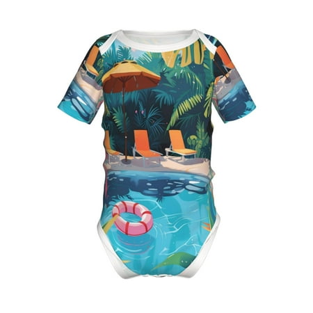 

Lukts Tropical Poolside Relaxation Print Baby Short Sleeve Romper Onesie for Newborn Baby Boys and Girls-12 Months