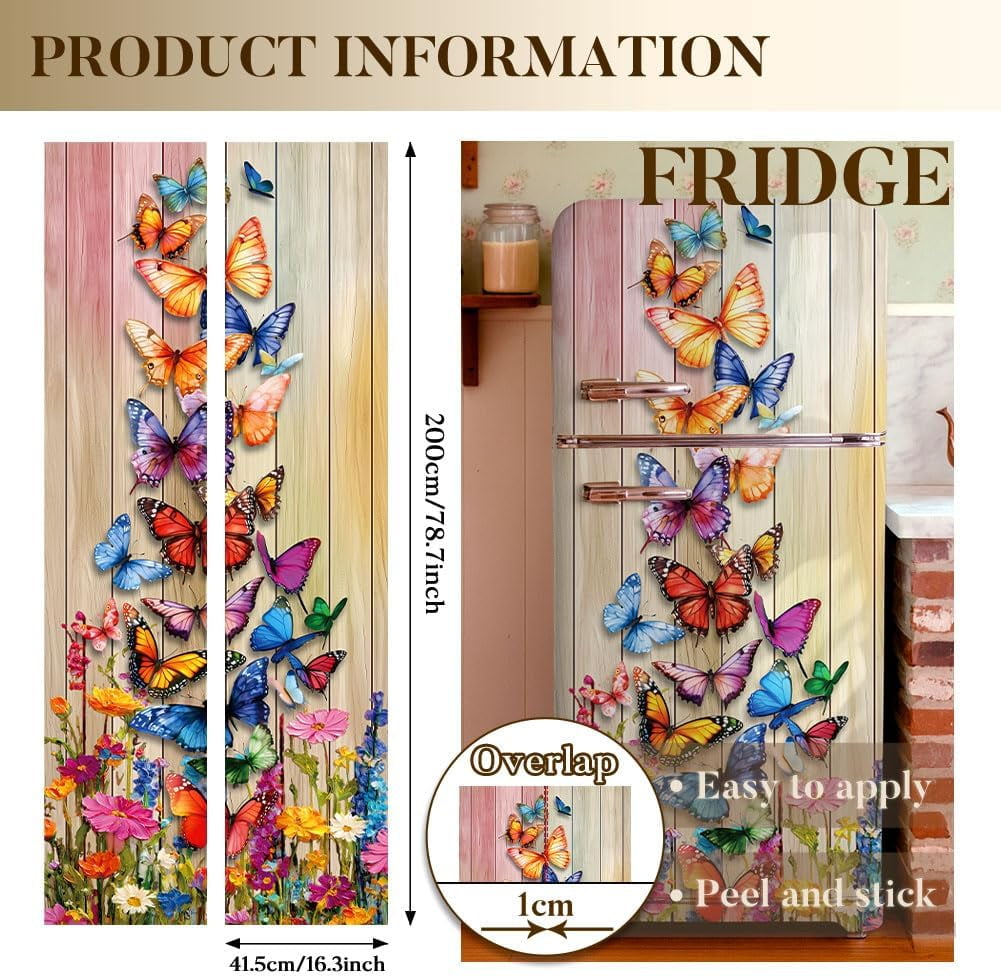 2 Pcs Butterfly Flowers Fridge Decor Stickers Self-Adhesive Fridge Stickers Peel and Stick Vinyl Fridge Decals Sticker