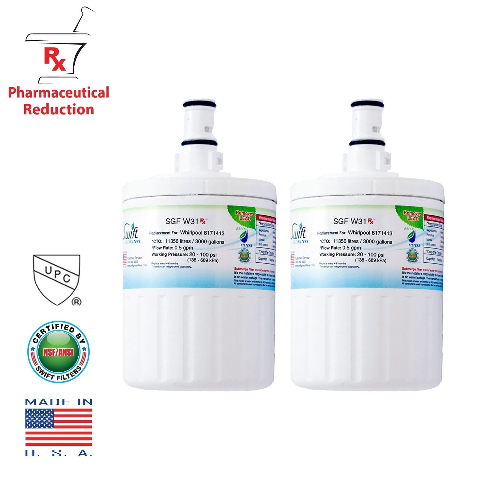Swift Green Filters Ltd. Replacement Whirlpool 8171413 Kenmore 46-9002 Refrigerator Water Filter SGF-W31 Rx