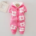 thumbnail image 2 of bbymog Girls' Fashion Fleece Outfits Flower Long Sleeve Zip Up Hoodie and Jogger Sweatpants Two-Piece Set for Kids Winter Fall Baby Clothes Hot Pink 5-6Years, 2 of 7