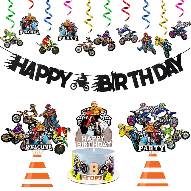 Angolio - Kit De Decoración Para Fiestas De Motocross, 42 Piezas, Remolinos Colgantes Para Fiestas De Motocross, Deportes Extremos, Carreras, Fiesta De Cumpleaños, Decoración Para Tartas Y Centros De