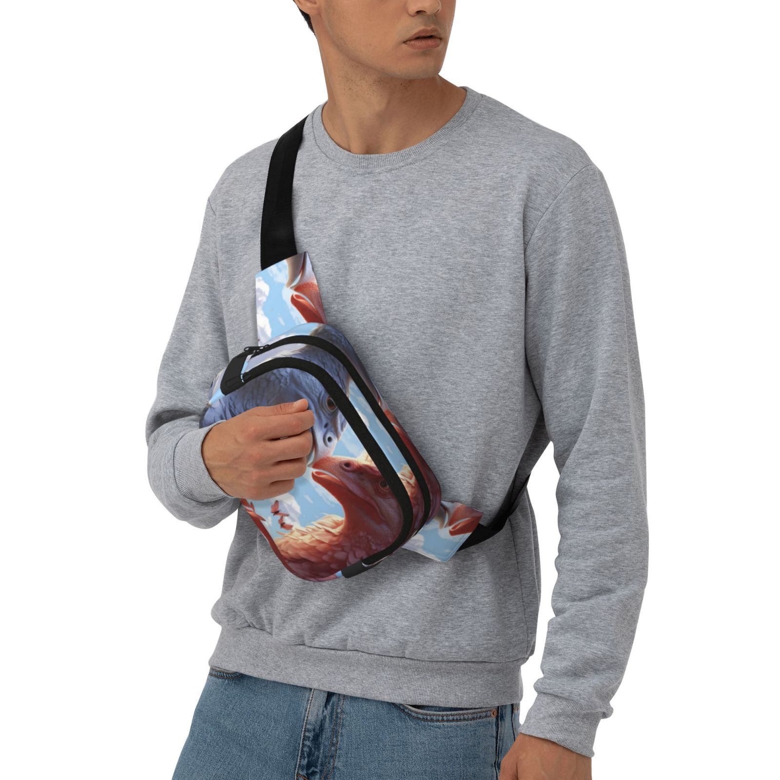 Kdxio Red And White Bird Couple Crossbody Double Layer Waist Bag Belt Bag for Unisex Fanny Pack Fashion Waist Packs for Hiking Running Shopping Traveling