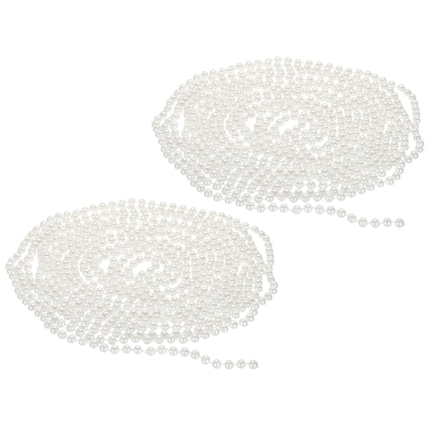 Guirnalda de Perlas Falsas Uxcell de 6 mm, Cadena de Perlas de 16.4 pies, Rollo de Perlas, Paquete de 2 en Blanco