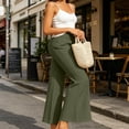thumbnail image 7 of CQONEPT Women's Split Hem Flare Pants Elastic Waist Casual Office Elegant Cropped Dress Pant Trousers with Pockets Army Green M, 7 of 7
