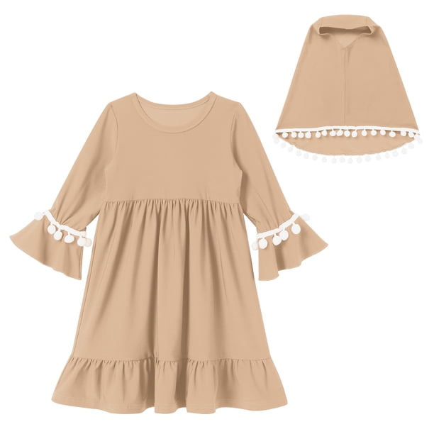 IBTOM CASTLE Toddler Baby Girl Abaya Dress with Hijab Long Sleeve