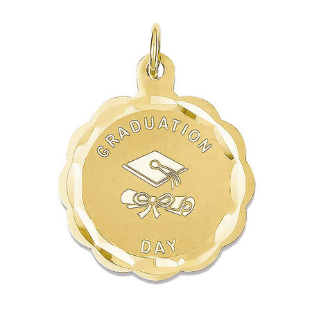 14K Yellow Gold Graduation Day Disc Charm Pendant - 26mm