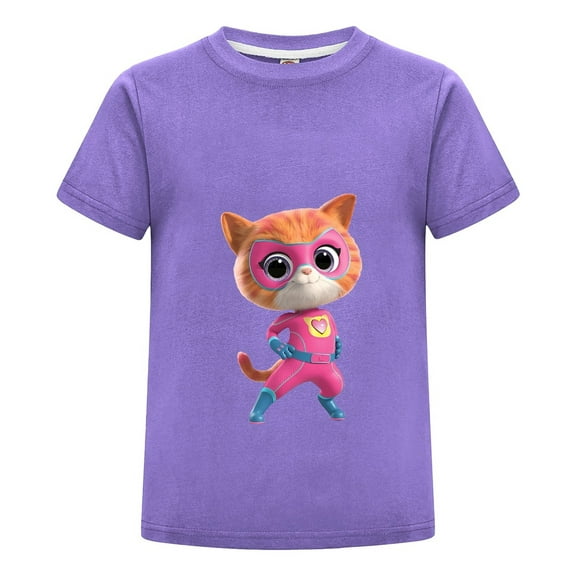 SuperKitties Short Sleeve T-Shirt for Kids – Cute Cartoon Cat Hero Tee for Girls Boys – Summer Cotton Graphic Top – Toddler Birthday Outfit – Play Shirt Ages 2-12
