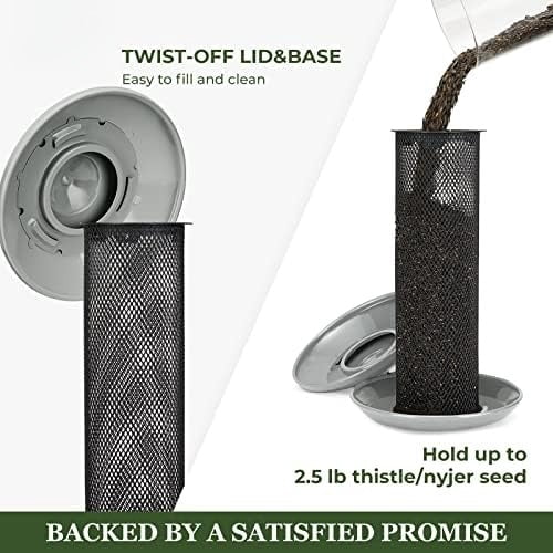 Finch Feeders for Outdoors Hanging, Metal Mesh Tube Bird Feeder for Nyjer/Thistle Seed, 2.5 lbs Large Capacity (Grey)