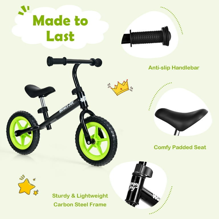 HoneyJoy Toddler s Beginner Balance Bike No Pedal Adjustable Handle Seat Lightweight Black Walmart