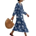 thumbnail image 3 of DISNIMO Floral Printed Womens Casual Maxi Dress Loose V Neck Dresses 3/4 Sleeve Midi Dress Linen-Like Lightweight Dresses for Women, 4XL, 3 of 6