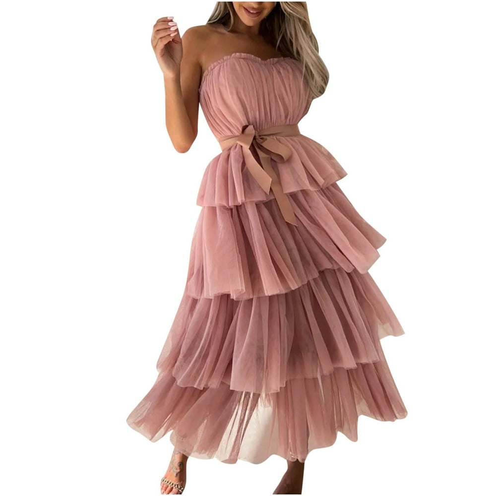 Womens Tulle Dresses White Strapless Dress Flowy Mesh Cropped Long Party Dress  Homecoming Dresses - Walmart.ca