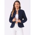 thumbnail image 4 of DARING DIVA Women's Button Down Stand Collar Denim Blazer M Dark Blue, 4 of 6