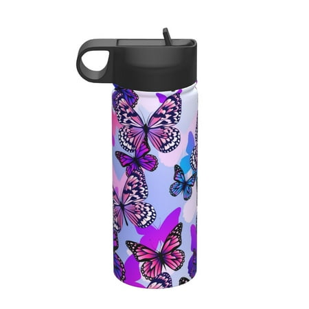 

Ocsxa Flying Butterflies Print 18 oz Insulated Water Bottle With Straw Stainless Steel Sports Water Cup Flask Wide Mouth Travel Thermal Mug for Home Office or Car