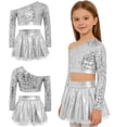 thumbnail image 7 of iiniim Girls Sparkly Latin Hip Hop Jazz Dance Outfit Long Sleeve Sequin Crop Top with Metallic Tutu Skirt Silver 12, 7 of 7