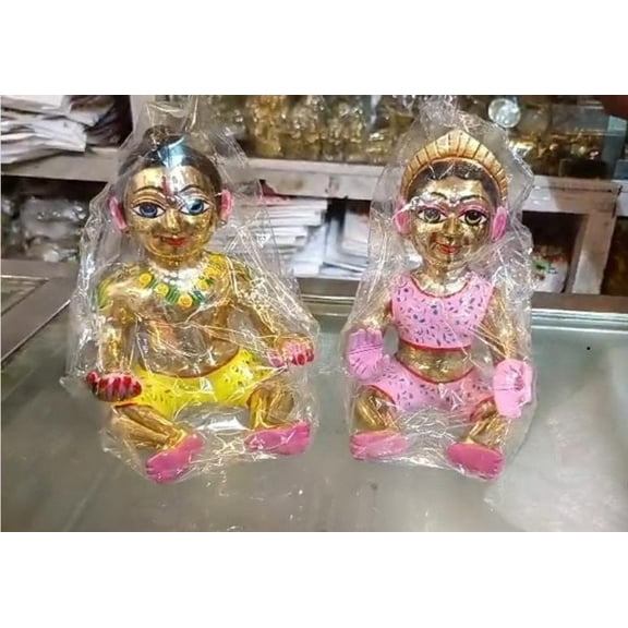 brass painted with acrylic paint colors laddu Gopal/Radha rani idol for home/office temple