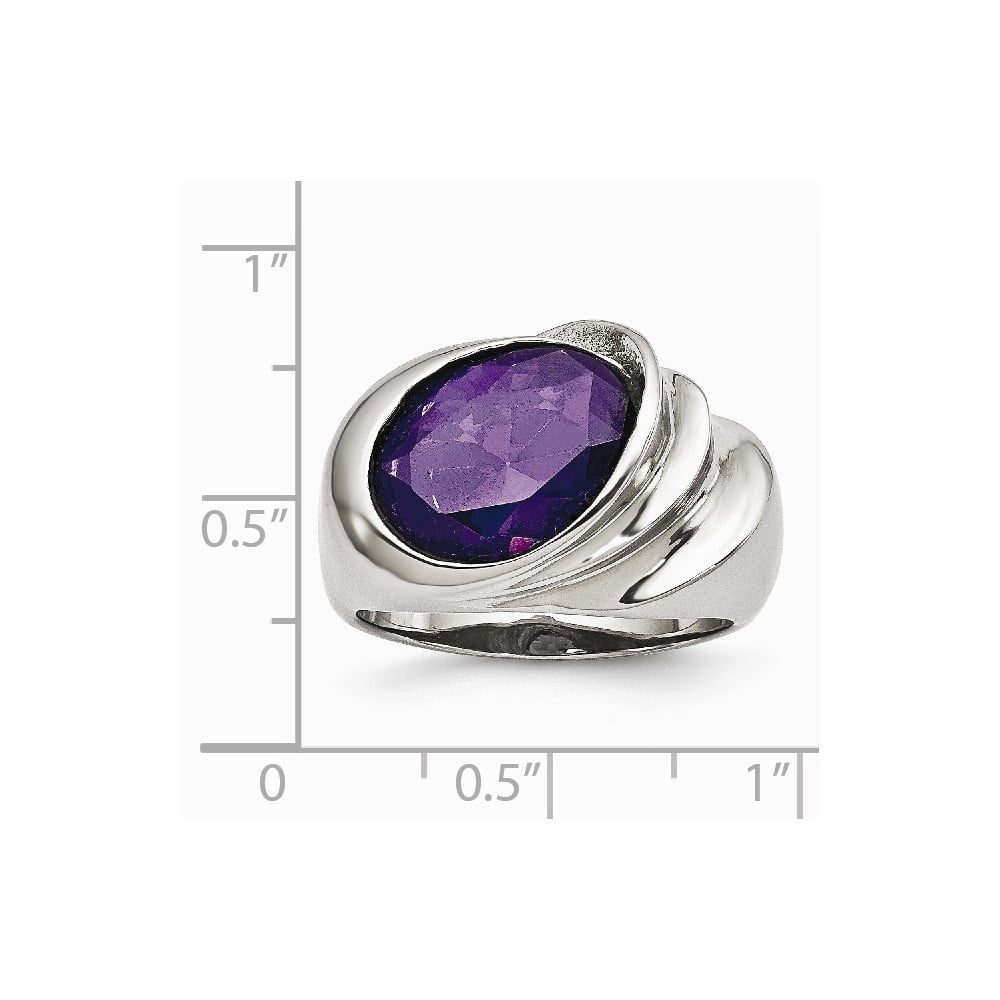 Chisel Stainless Steel Women's Polished with Purple CZ Ring 