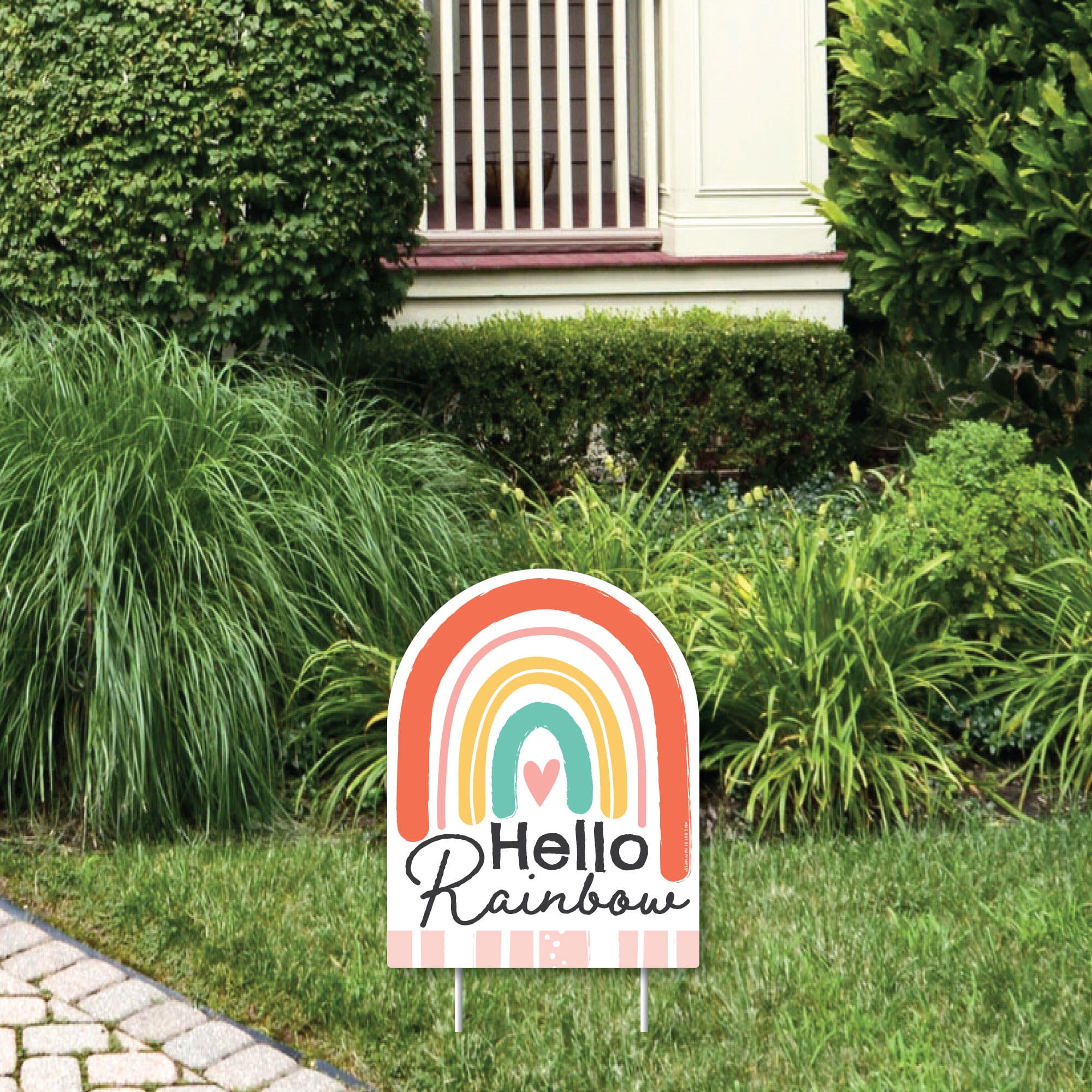 Big Dot of Happiness Hello Rainbow - Outdoor Lawn Sign - Boho Baby Shower and Birthday Party Yard Sign - 1 Piece