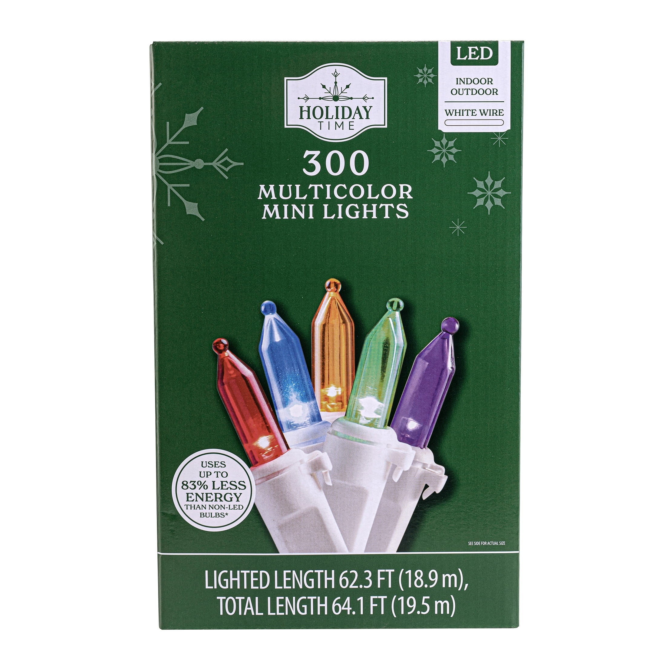 Indoor/Outdoor 300-Count LED Mini Christmas String Lights, Multicolor, White Wire, 62.3', by Holiday Time