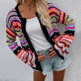 thumbnail image 2 of Cardigan Women Striped Sweater Loose Rainbow Color Matching Sweater Button Outerwear Coats, 2 of 8