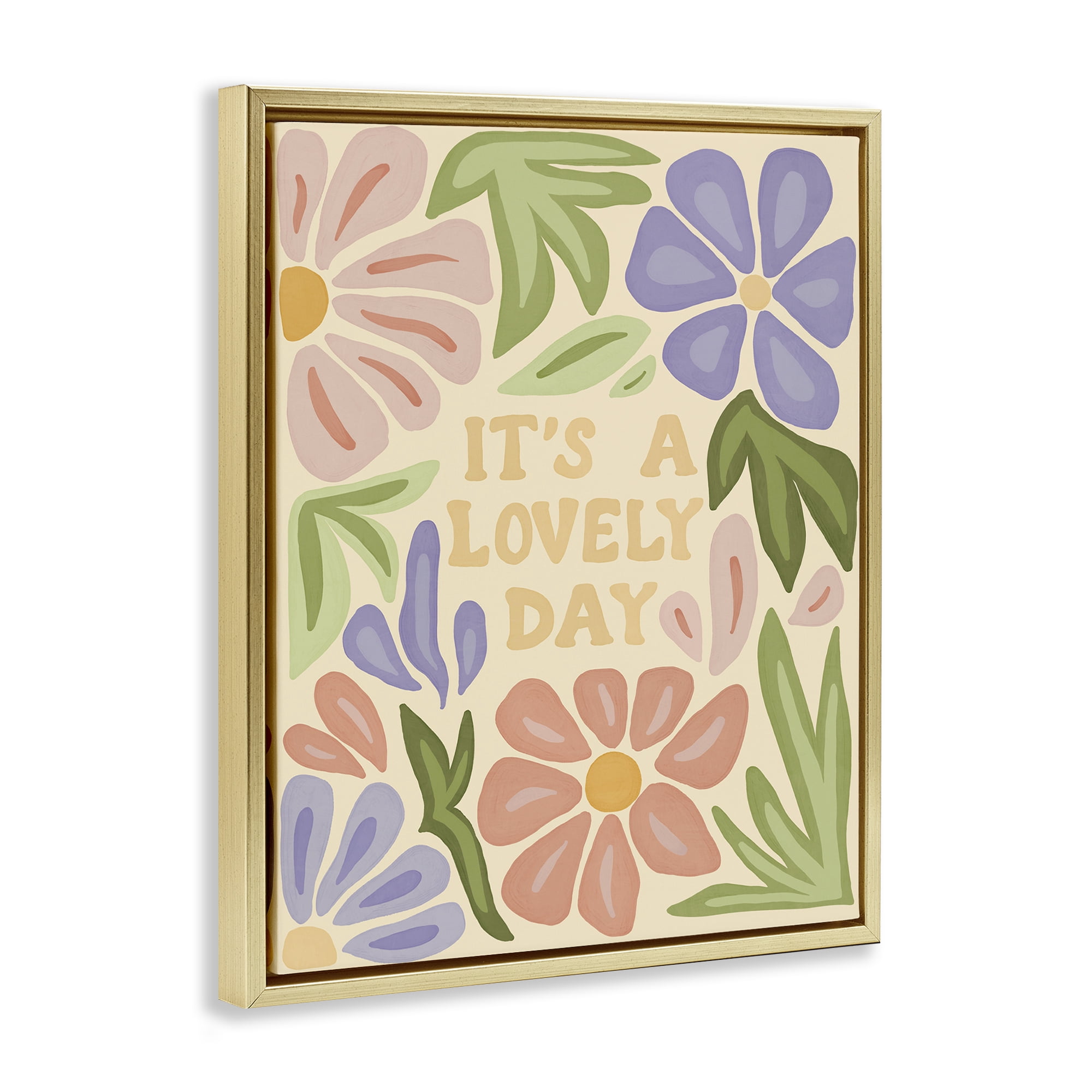 Stupell Industries Lovely Day with Florals Plants & Flowers Painting Gold Floater Framed Canvas Art Print Wall Art, 17 x 21
