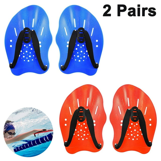 2Pairs Swim Paddle Hand, Swim Training Paddle Adjustable Diving Training Hand Fin Flipper Flat Paddle Swimming Training Aid for Men Women Children