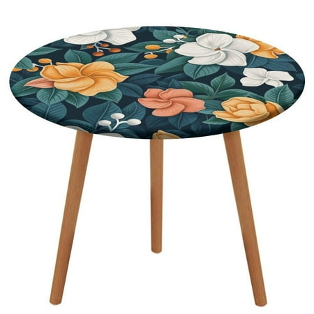 

ZHANGS Fresh Gardenia Patch 597 Round Table Cover Stain-Resistant Fitted Tablecloth Oil-Proof Wipeable Elastic Table Cover Waterproof Table Cloth for Halloween Thanksgiving Christmas