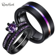 Matching Rings Couple Rings Black Gold Plated 1CT Purple Cz Women Wedding Ring Sets