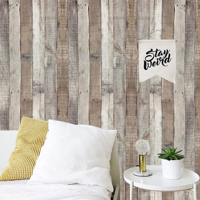 1pc Natural Wood Grey Wood Contact Paper Peel And Stick Wallpaper, Self Adhesive Removable Vintage Faux Wood Wall Paper Plank Shelf, Home Decoration Kitchen Counter Cover Use