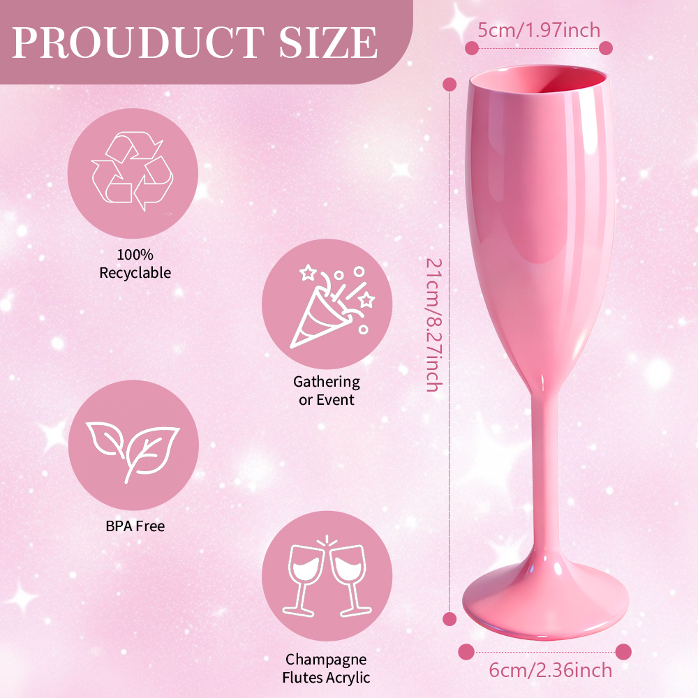 AGH Pink Champagne Flute Acrylic Champagne Glasses Wedding Toasting 7oz Champagne Flute Goblet Plastic Reusable Unbreakable Champagne Cups for Bachelorette Wedding Bridal Shower Party, 12 Pack