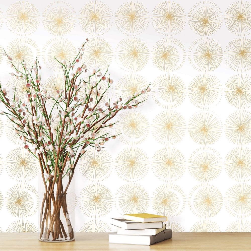Tempaper Goodbye Moon White & Metallic Gold Peel and Stick Wallpaper, 20.5" x 16.5'
