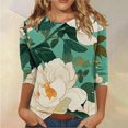 thumbnail image 6 of HLKJKLS Long Sleeve Shirts For Women 3/4 Sleeve Spring Print Round Neck Loose T Shirt Fashion Polyester Spandex Casual Green S-3Xl, 6 of 7