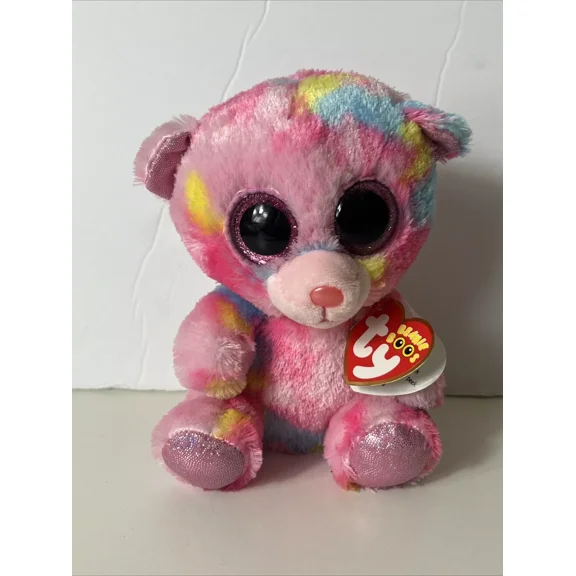 TY Beanie Boos - Franky Tie Dye Multi Colored Pink Bear - (Glitter Eyes) Small 6" Plush